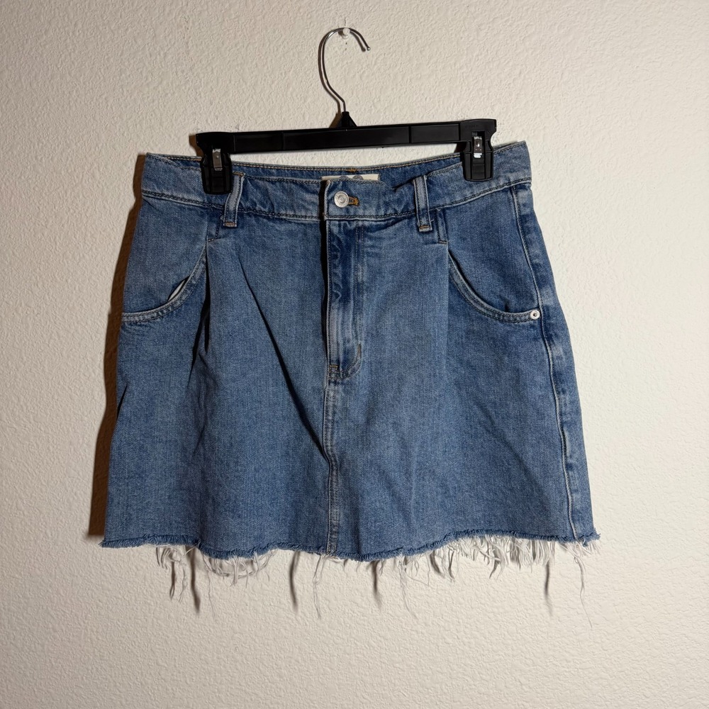 Free People We The Free Mini Skirt Women 29 Blue Denim Cotton Raw Hem Minimalist